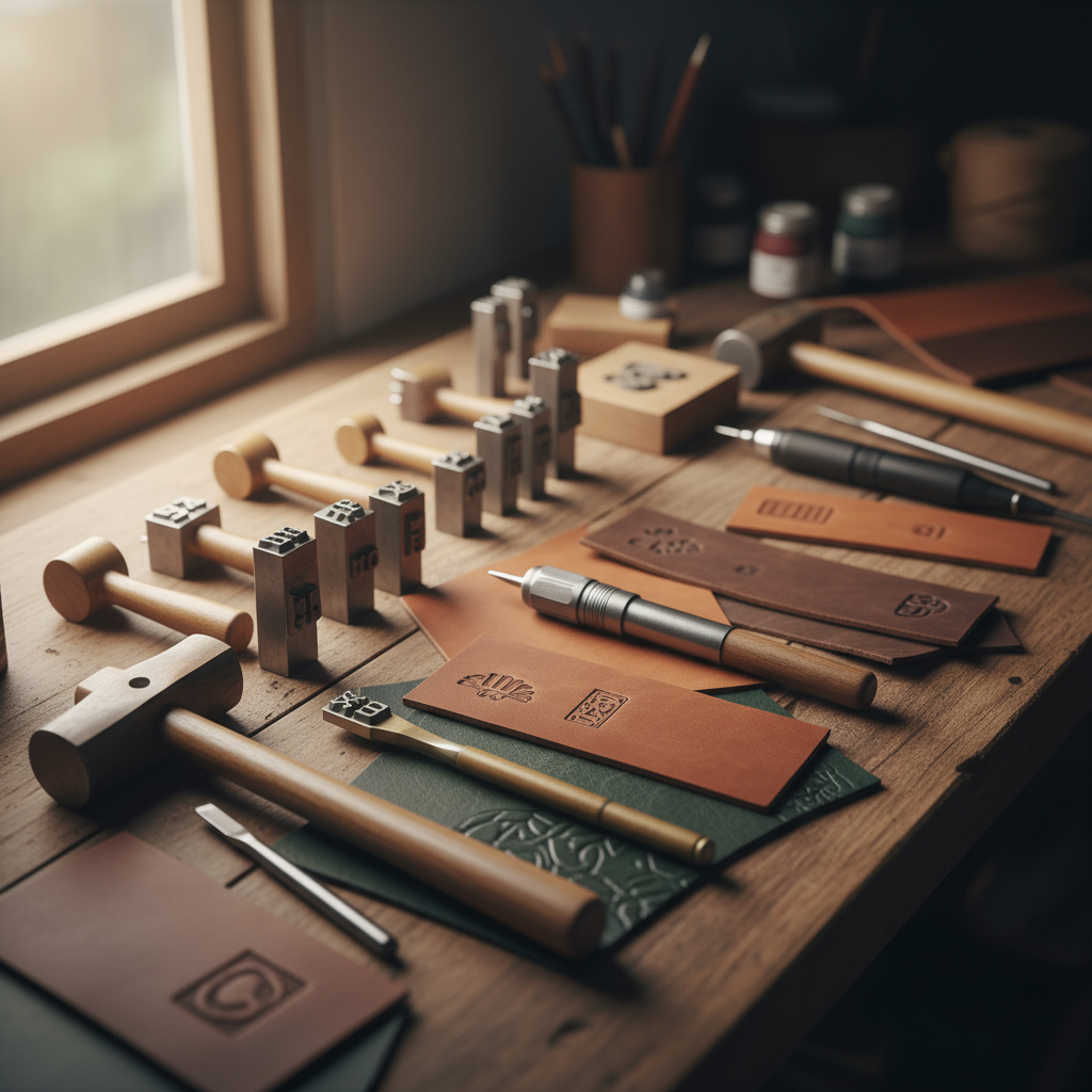 Engraving tools with leather swatches